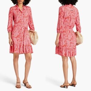 Heidi Klein Tangier Paisley-Print Mini Shirt Dress In Red And Pink Size L Mini